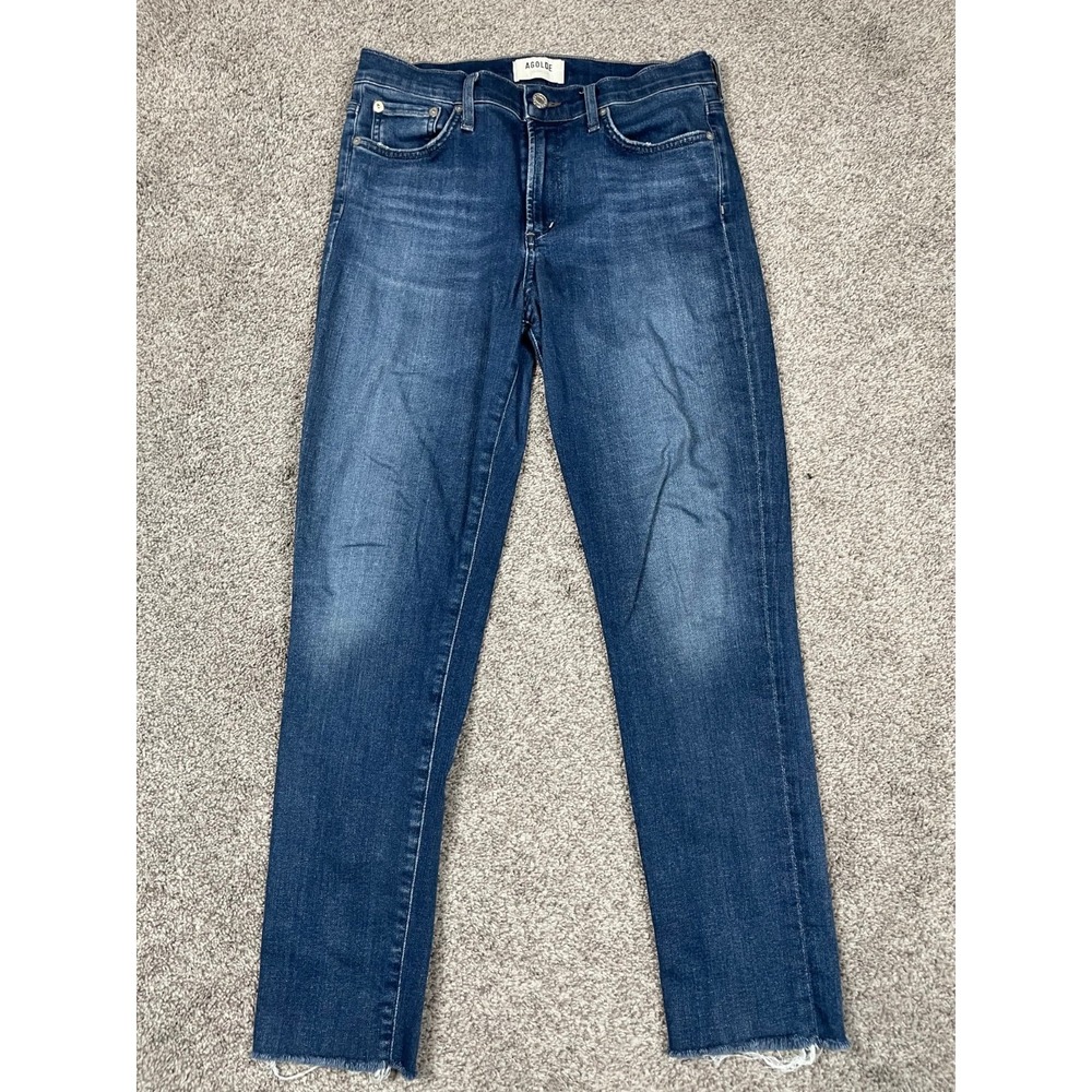 Agolde Jeans Womens 28 Sophie Dark Wash Raw Hem Slim Denim Faded Stretch Minimal